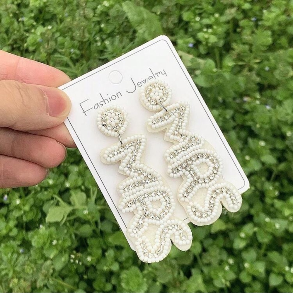 MRS statement earrings • bachelorette party wedding engagement jewelry white